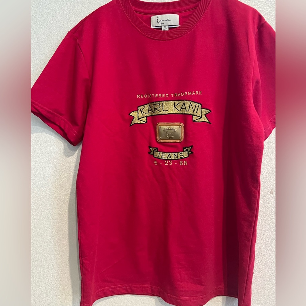 Karl Kani‎ M Designer Trademark Embroidered Designer Shirt Red Signature Gold
